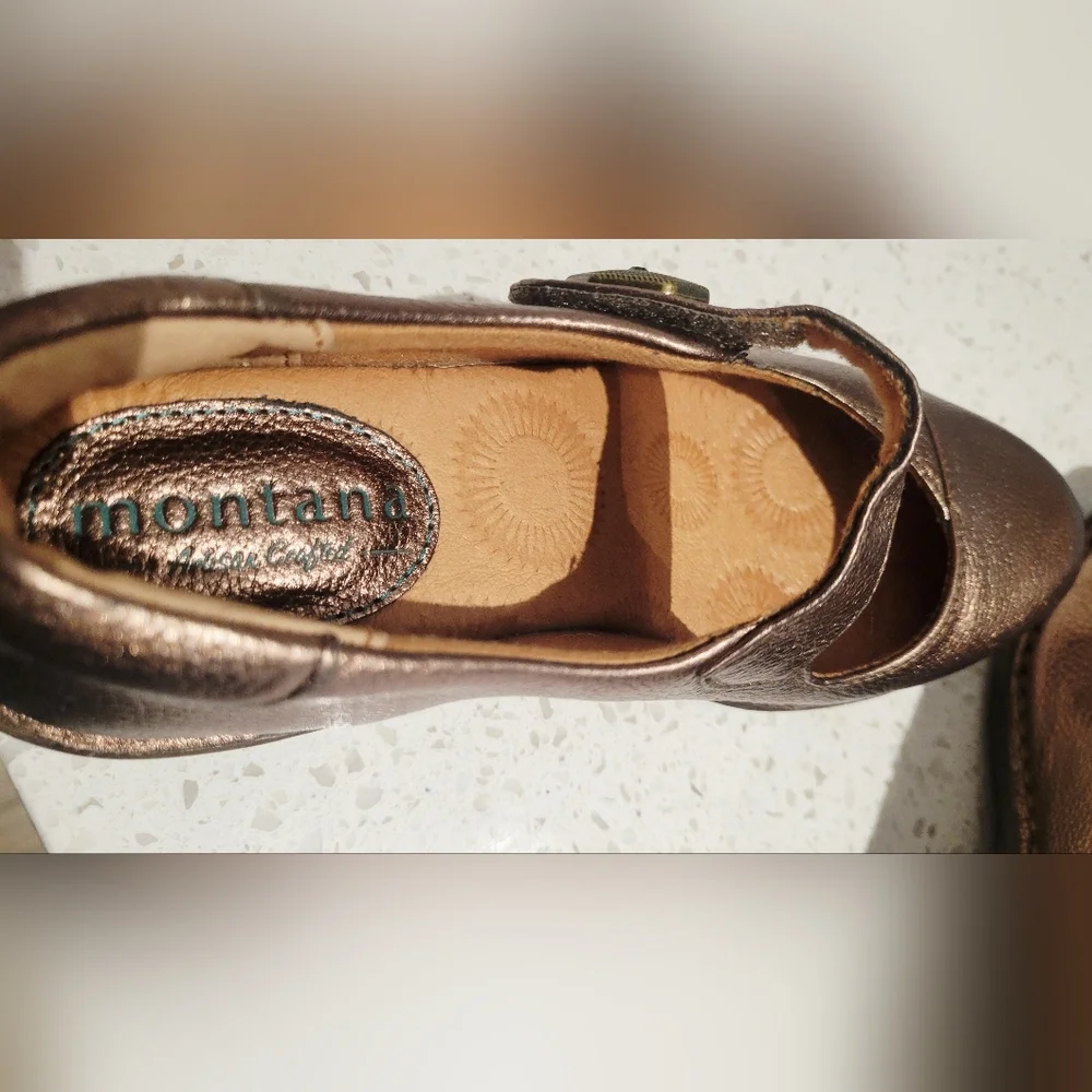 Montana Artisan Crafted Bronze/Brown Leather Mary Jane Shoes | Size 5 - Picture 4 of 7